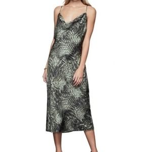 Good American Jungle print Cowl Neck Green Bias Slip Dress Size 2
